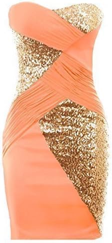 FANTASIA BOUTIQUE ® New Ladies Boobtube Sequin Cross Contrast Plain Back Bodycon Women’s Party Dress, Peach / Gold, UK 18