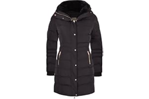 Spindle Womens Designer Winter Lined Parka Quilted Coat Fur Collar Hooded Long Ladies Womens Jacket