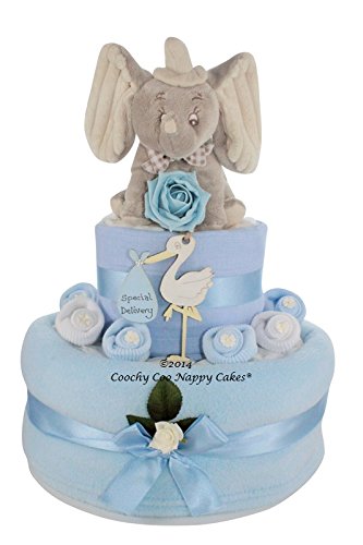 Baby Boys Blue Dumbo Elephant Nappy Cake Hamper FREE DELIVERY (Two Tier)