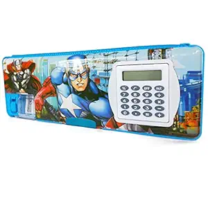 Shifaa Enterprise Multipurpose Magnetic Pencil Box with Calculator for Girls & Boys for School, Birthday Gift Cartoon Printed Pencil Case for Kids (Blue)