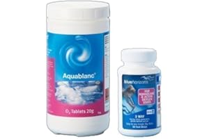 Happy Hot Tubs Aquablanc 1kg O2 Tablets 50 Test Strips Hot Tub Inflatable Spa Chlorine Free