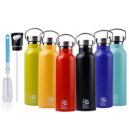 BOGI 600ml Bouteille Isotherme Double Paroi Thermos d'isolation sous Vide Acier Inoxydable sans BPA - 24 Heures Froide et 12 Heures Chaudes - pour Sport Voyage Camping randonnée