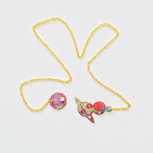 Magnetic planets &amp; Saturn double-sided necklace - Planet reversible necklace - Cut out of the stars - Saturn jewelry - Magnetic front clasp