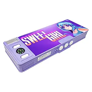 ParteetDual Side Password Protected Multi Purpose Cartoon Printed Pencil Box for Kids (Girl)A
