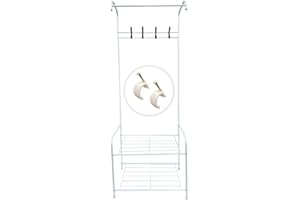 ABB4US | Appendiabiti da terra con ganci | Abbigliamento, scarpe | Mobili per la casa, ingresso, camera da letto, corridoio | resistente, acciaio | 60x35x163 (Bianco con ganci)