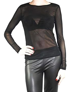 Damen Vintage Transparent Tüll Langarm Tunika / Form Shirt S M L