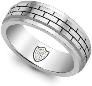 Hoxton London Men's Sterling Silver Brick Patterned Spinning Ring - Size Z
