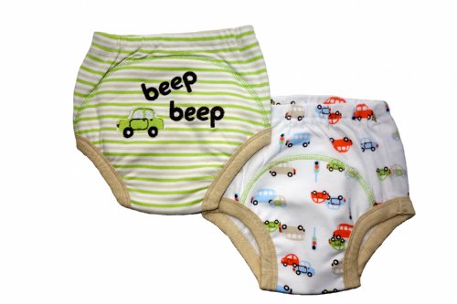 Beep, Beep Car Potty Training Pants - PACK OF 2 (Small, 0-1.5 years) Size 20.5-24.5lb Inner Waterproof Layer, 100% Cotton, Embroidered Detail, White & Green