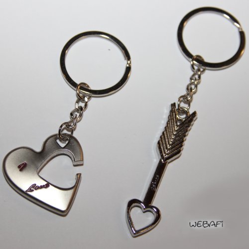 'Llavero Corazón y atravesado Flecha para Enamorados, 2 Unidades, Pareja Colgante