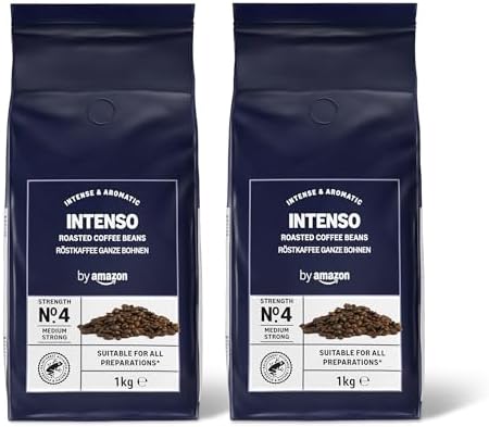 by Amazon Caffè in Grani Intenso, Tostatura Scura, 2kg (2 Confezioni da 1kg) - Certificato Rainforest Alliance