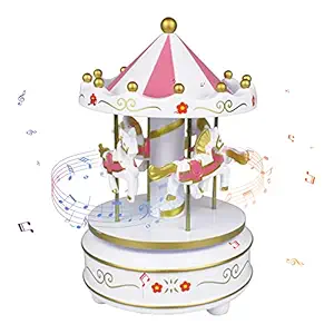 Belity Carousel Music Box 4-Horse Rotating Baby Musical Toy Christmas Gifts Birthday Presents for Girls Kids Children Daughter Friends