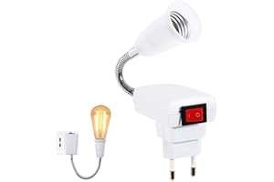 TECHZOCO Portalámparas E27 con Interruptor, Adaptador de Enchufe E27 Europeo, Rotación de 360° Con Cuello de Cisne Flexible, Interruptor ON/OFF, Apto para Dormitorios, Cocinas, Pasillos, Lectura