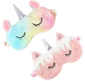 KADEAUX Pack of 2 Cute Unicorn Sleep Mask for Girls Cute Unicorn Horn Soft Plush Blindfold Sleep Masks Eye Cover for Women Girls Travel Nap Night Sleeping