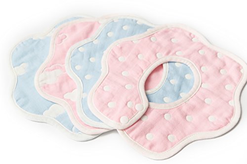 4er Set niedliche BABY SABBER-WENDE-LÄTZCHEN 360° DESIGN | Softe Textur 100% organische Baumwolle | Wohlbefinden für jedes Baby 3 Monate - Kleinkind 3 J | Spucktuch saugt Spucke + Verkleckertes auf