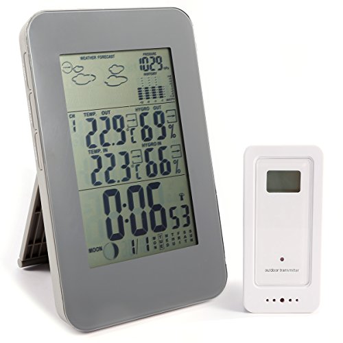 Digitale Funk Wetterstation mit Wettervorhersage Thermometer Thermo-Hygrometer Barometer Funkuhr inkl. Außensensor Funkuhr Wecker Innen Außen Temperatur
