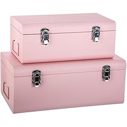 Atmosphera Set de 2 Coffres Malles de Rangement en métal - Esprit Cantine - Coloris Rose