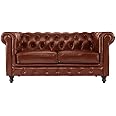 MODERN WAVE Classic Italian Leatherette 2 Seater Chesterfield Sofa Chaise Lounge Sectional Sofa for Living Room Bedroom Office. (Brown)