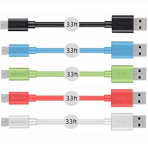 MaGeek® [5-Pack] 1.0m Premium Micro USB Kabel Schnell Aufladen Synchronisationen und Ladekabel für Android, Samsung, HTC, Motorola, Nokia, LG, HP, Sony,und mehr (Schwarz_Grün_Blau_Rosa_Weiß) - 2