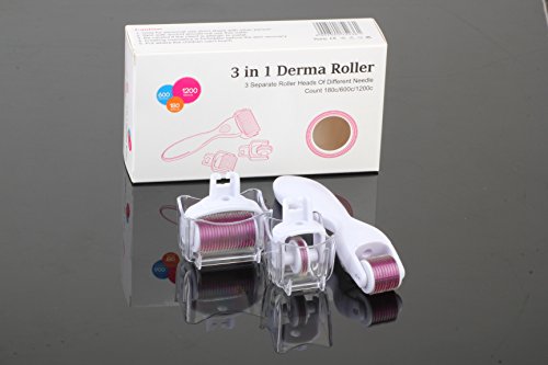 DERMAROLLER Set 3 in 1 für BODY GESICHT AUGEN – 1200/600/180 Mikronadel Roller 2,5 mm/1,5mm/0,50mm Nadellänge Anti Falten Aknenarben Cellulite stimuliert Collagen und Elastin - 4