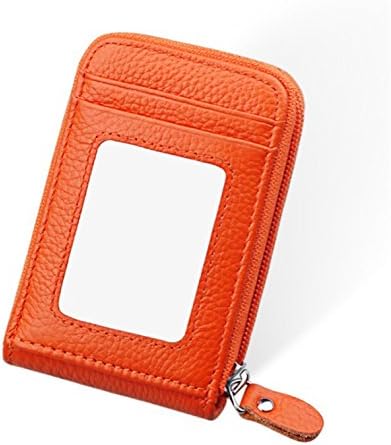 LIYINGKEJI Womens Credit Card Holder Wallet Lady RFID Blocking Leather Zipper Wallet ID Case Unisex (Orange)
