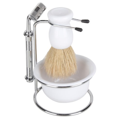Portable Men Razor Shaving Brush Stand With Soap Dish Complete Set