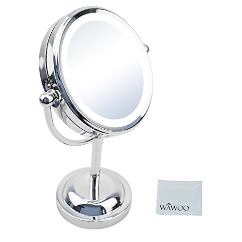 Wawoo® Make-up-Spiegel mit LED Beleuchtung Doppelseite 5 Inch + Vergrößerung + 1: 1 Echtanzeigefunktion360 Grad freie Rotation Bateriebetrieben Beleuchtet Kosmetikspiegel Schminkspiegel Standspiegel (A)