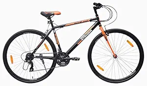 Cyclo India Semi Installed TATA Stryder HYB-100 21 EF Shifter Model-MTB Speed Heavy Tyre Road Bike/Bicycle for Boys and Girls (7 to 11 Years, Person Height - 4.2-5 ft, 24 Inches, Black Orange)