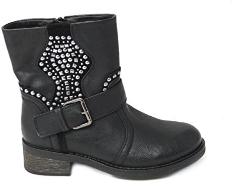 SKO'S Ladies Womens Cowboy Ankle Boots Riding Biker Cuban Chelsea Mid Calf Boots Combat Distressed Worker Lace UP Flat Biker Zip Ankle Boots Size 3 4 5 6 7 8