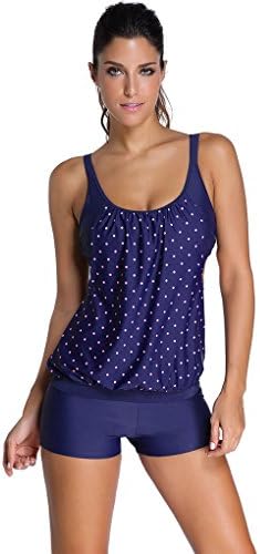 Aozen Women's Floral Sporty Double Push Up Tankini Top with Boyshort Bikini Set A6-41990-DarkBlue-L