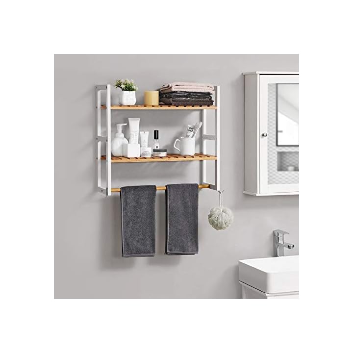 SONGMICS Badregal aus Bambus, mit Handtuchhalter, verstellbares