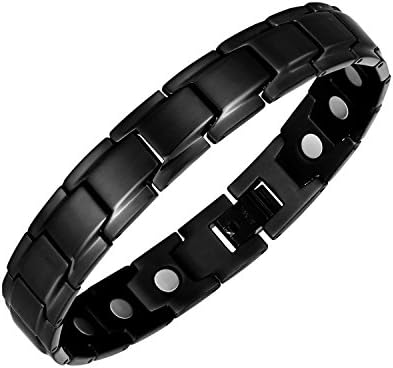 Black Titanium Magnetic Therapy Bracelets for Men Arthritis and Carpal Tunnel Pain Relief with Fold-over Clasp