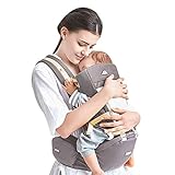LETING Porte Bébé Ventral Ergonomique 4 en 1 Multiples Positions Sac à Dos Respirant Porte-bébés Avant et Arrière Mains Libres Ajustable pour Hommes et Femmes(Gris)