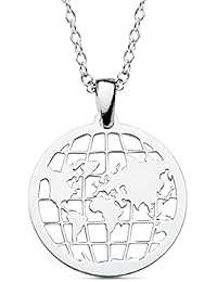 Collar mujer niña plata de ley 925 chapa bola mundo calada 20 mm cadena forzada 43 cm ajustable.