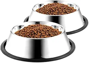 First Play (1+1) 100% Stainless Steel Bowl for Dogs,Cats & Any Pets.(Buy 1 Get 1 Free -700ml Each) I Dog/cat Feeding Bowl I Non-Skid Food/Water Bowl for Dogs/Pets I Non-Toxic & 100% Safe for Pets