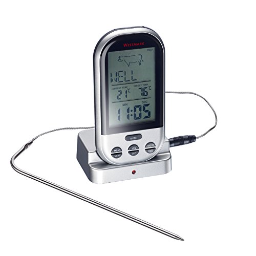 Westmark Digitales Funk-Bratenthermometer mit großem Display, Tragbar, Reichweite bis 30 m, 13 x 7,6 x 5,5 cm, Rostfreier Edelstahl/Kunststoff, Silber, 12922260 - 2