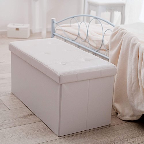 TecTake 80x40x40 cm Faltbarer Sitzhocker Aufbewahrungsbox Sitzwürfel mit Stauraum Kunstleder weiß - 4