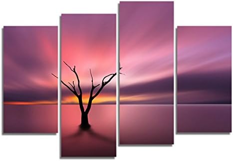 Startonight Glass Wall Art Acrylic Decor Set Lonely Tree, and a Contemporary Clock Set of 4 Total 100 x 120 cm 100% Original Artwork the Ultimate Wall Art