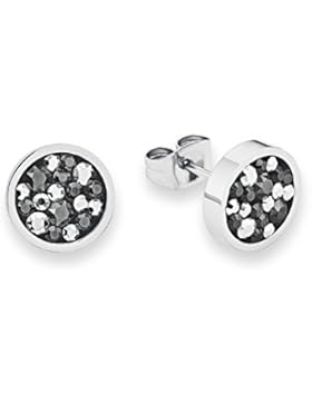 s.Oliver Damen-Ohrstecker 10 mm rund Edelstahl glänzend Swarovski Kristalle silber grau