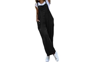 Onsoyours Salopette Donna Estiva Lunga Tutine Eleganti Cotone Lino Overall OnePiece Boho Floreale Stampa Tuta Pantaloni Senza Maniche Casual Jumpsuit con Tasche