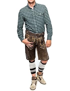 Herren lederhose Kurz mit Gürtel, Model Kaiser-D, Speckig Walnussantik, Wildbockleder