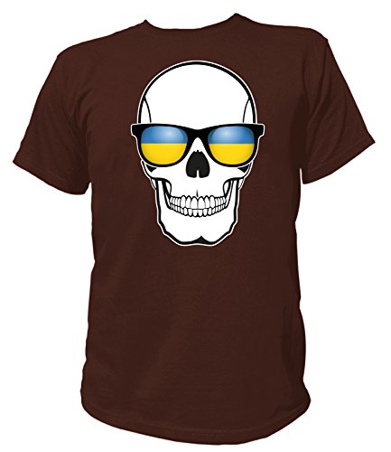 Artdiktat Herren T-Shirt – EM 2016 Skull Flag Glasses – Ukraine Größe XXL, braun