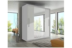 CHECO HOME AND GARDEN MODERN BEDROOM 2 SLIDING DOORS WARDROBE 6 ft 8 inch (204cm) CHOICE OF SIDES COLOURS AND FRONTS (White Frame, White Front with mirror)