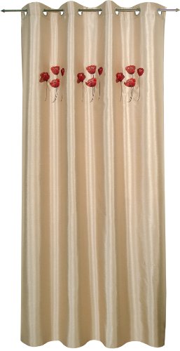 SALE – Zauberhafter Kissenbezug “ MOHNBLÜTEN – TRAUM “ – Kissenhülle 40 x 40 – in champagner beige mit dekorativen Mohnblüten in rot – edel schimmernd – aus dieser Serie erhalten Sie im KAMACA-SHOP : Tischdecke Läufer Kissenbezug und Ösenschal – so können Sie Ihren kompletten Wohnraum verzaubern - 4