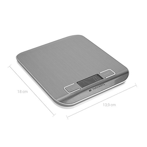 Navaris Digitale Küchenwaage / Genaues Wiegen bis zu 5kg / elektronische Präzisionswaage mit LCD-Display Anzeige / für Küche und Haushalt / mit Tara-Funktion / Inkl. Batterie / in Silber - 3