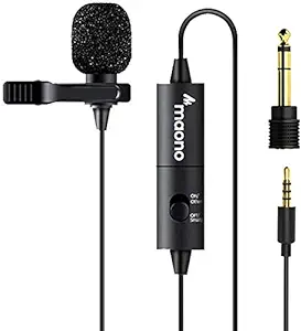 MAONO AU-100 Collar Mic for YouTube, Mobile Phone, Camera, Lavalier Clip on Microphone, Plug and Play, with 6M Audio Cable, 3.5mm TRRS Plug and 6.35mm Adapter