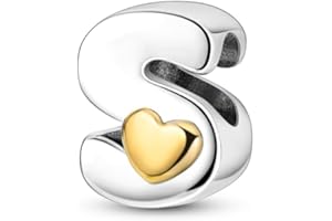 TINSLO Charme Pearl en forme de lettre de A à Z pour bracelet, En argent sterling 925, Compatible avec les bracelets et colliers Pandora, Compatible avec les bracelets européens pour femmes et filles KJC165