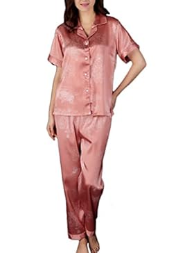 Zhhlaixing Comfortable Womens Silk Printing Pajamas Set Fashion Home Sleepwear