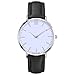 Produktbild Armbanduhr für Damen Herren flach Slim Uhr mit Lederarmband Schwarz