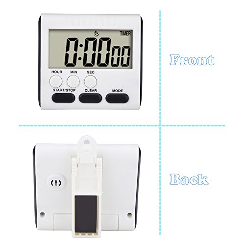 Mudder 2 Stück Magnetische Digital Küche Timer 24 Stunden Zeitschaltuhr Lauten Alarm mit Großen Ziffern und Ständer (Weiß – Schwarz) - 5
