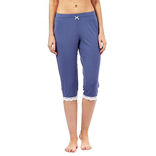 Lounge & Sleep Womens Petite Blue Cropped Lace Trim Pyjama Bottoms 20